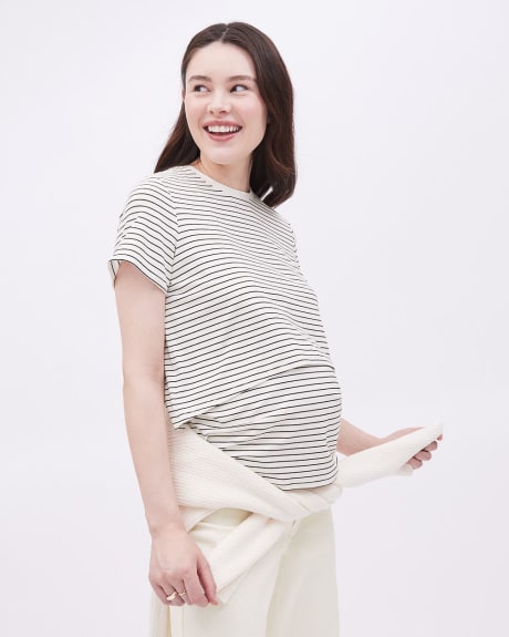 Striped Short-Sleeve Nursing Tee - Thyme Maternity
