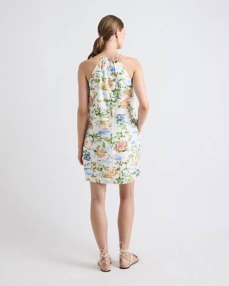 Robe Courte Sans Manches &agrave; Encolure Licou en M&eacute;lange de Lin