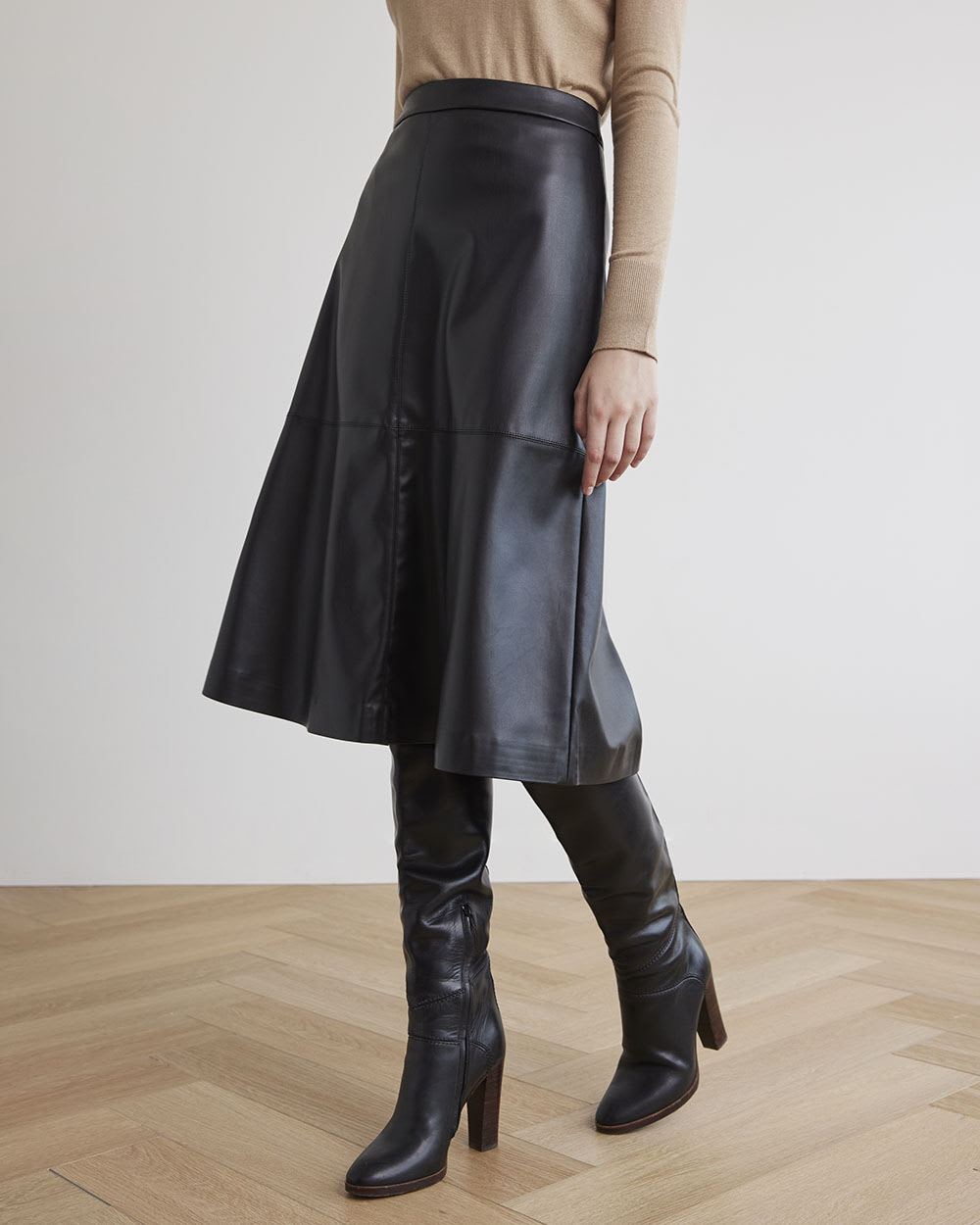 Black Faux Leather Midi Skirt | RW&CO.