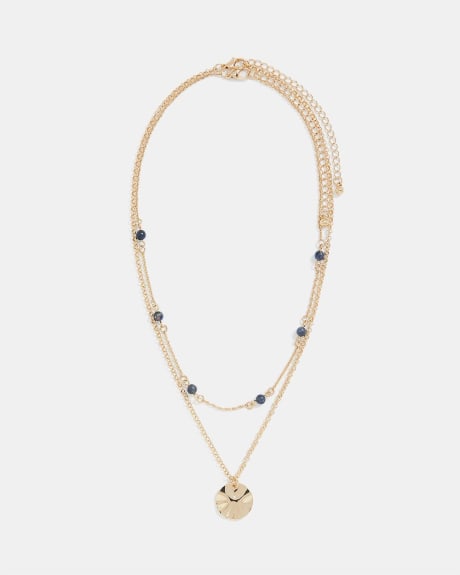 Two-Row Short Chain Necklace with Semi-Precious Beads