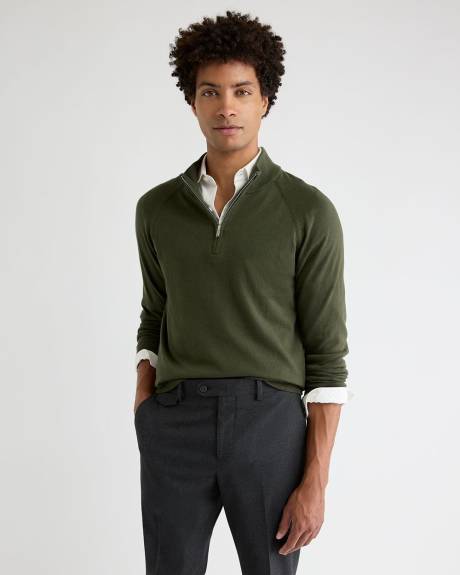 Long-Sleeve Half-Zip Mock-Neck Sweater