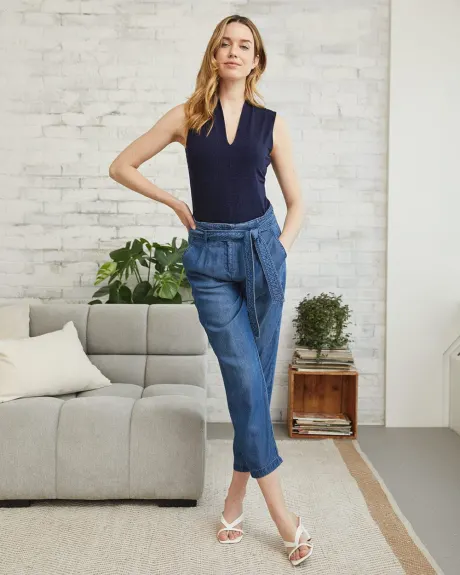 High-Waisted Paperbag Denim-Style Pant - 27"