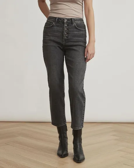 Dark Grey Wash High-Waist Straight Ankle Jeans - 27"