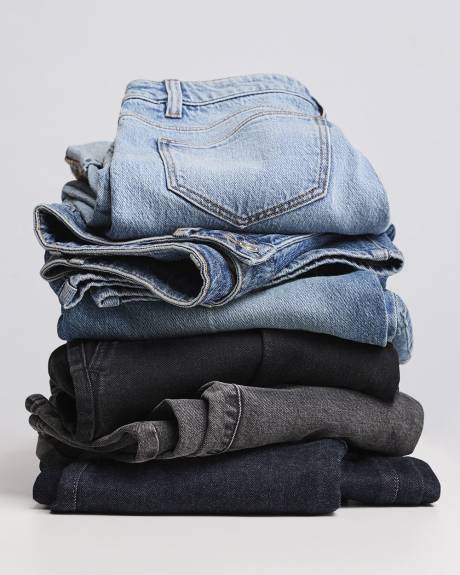 Jeans Long Gris Foncé à Taille Haute et Jambe Large