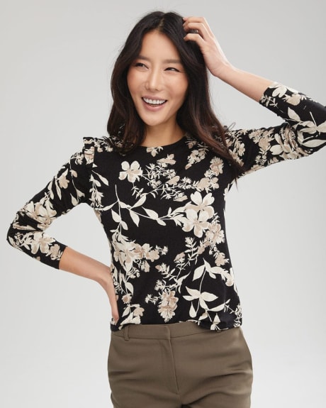 Long Sleeve Crew Neck T-Shirt With Frill Shoulders