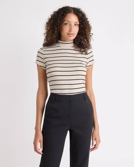 Haut Rayé à Manches Très Courtes et Col Montant