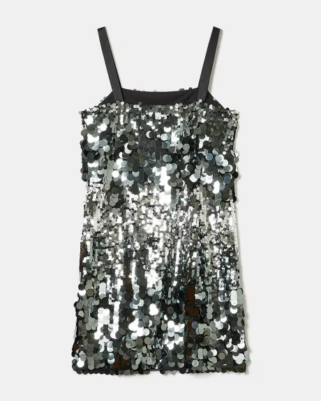 Sequin Straight Cocktail Dress with Satin Straps