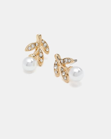 Pearl and Leaf Stud Earrings