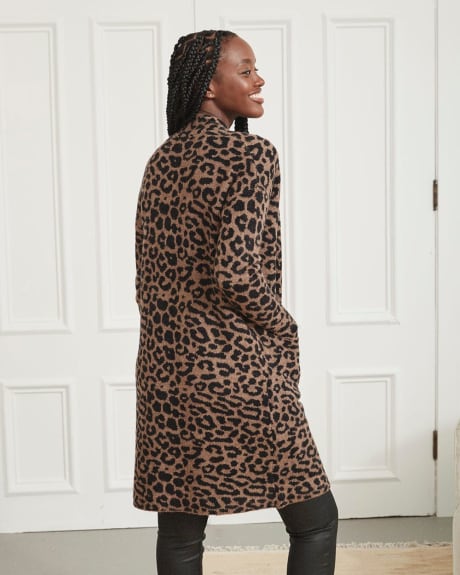 Leopard Jacquard Pattern Open Cardigan
