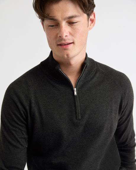 Pull à Col Montant à Demi-Zip et Manches Longues