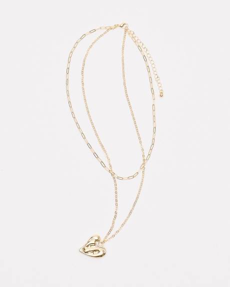 Double-Chain Necklace with Hammered Heart Pendant