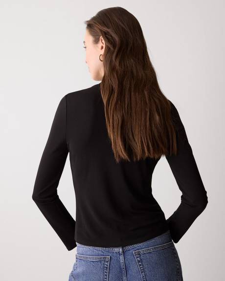 Long-Sleeve Top with Crossover Draped Mock Neckline