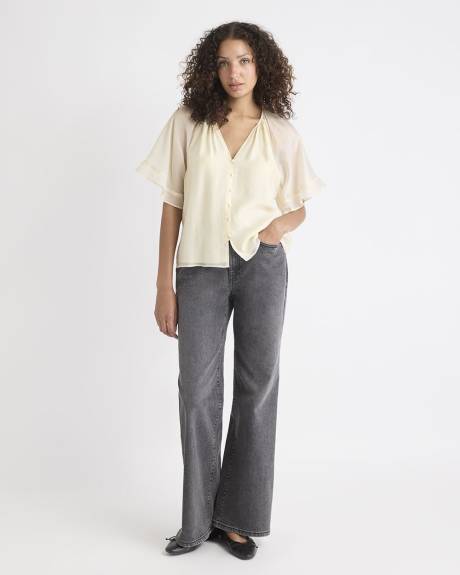 Blouse à Manches Courtes à Volants et Col V