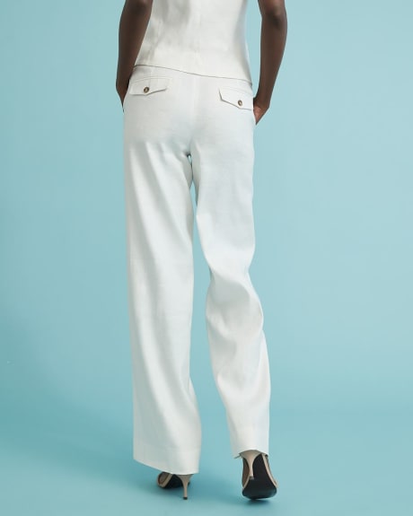 Pantalon en Lin Blanc à Jambe Large et Taille Haute