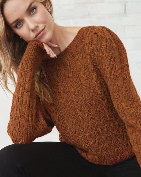 Hairy Knit Pointelle Boat Neck Sweater