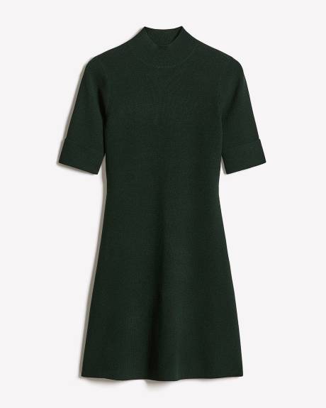 Mini-Robe en Tricot à Manches aux Coudes et Col Montant