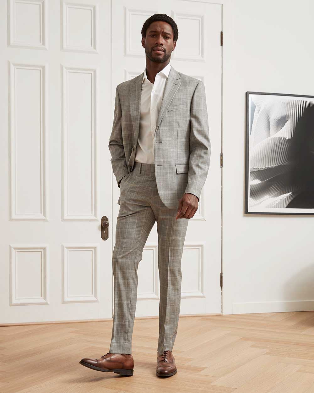 Grey Checkered Suit Pant