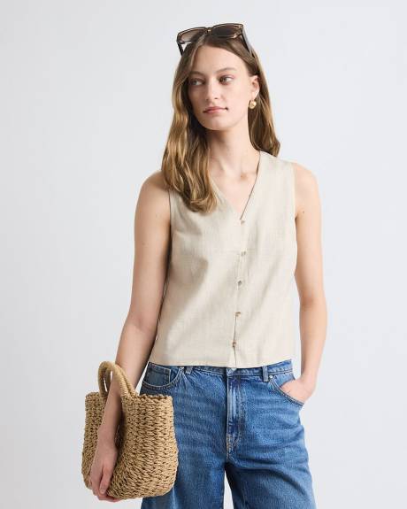 Solid Sleeveless Linen-Blend Blouse