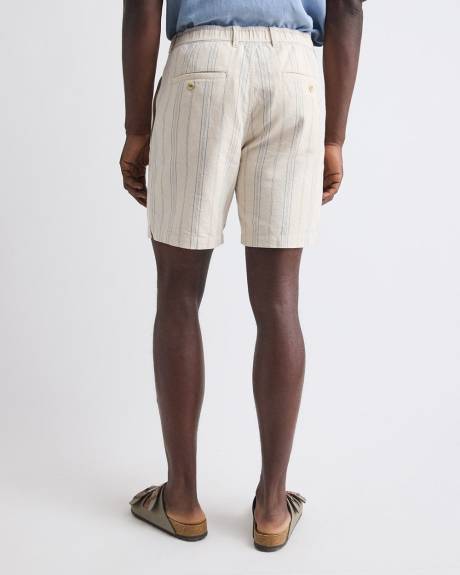 Striped Linen-Blend Short with Elastic Waistband