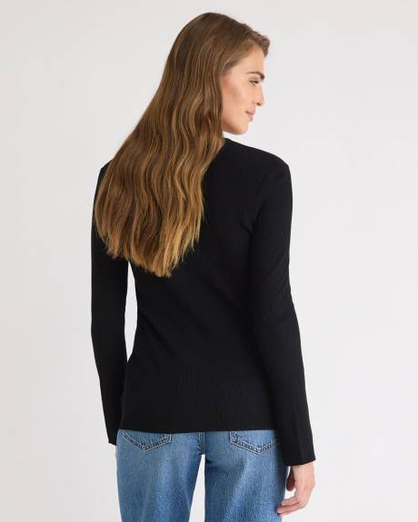 Cardigan Côtelé à Manches Évasées et Col Rond