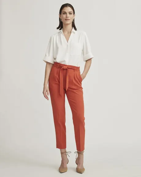 Burnt Orange High-Waist Tapered Ankle Pant with Belt - 28"