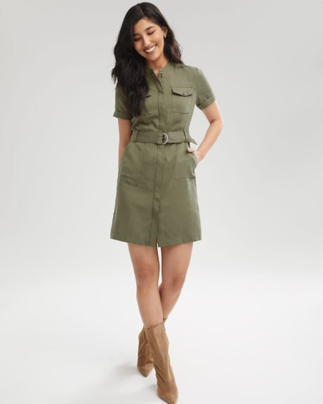Crew Neck Shirtdress with Removable Belt