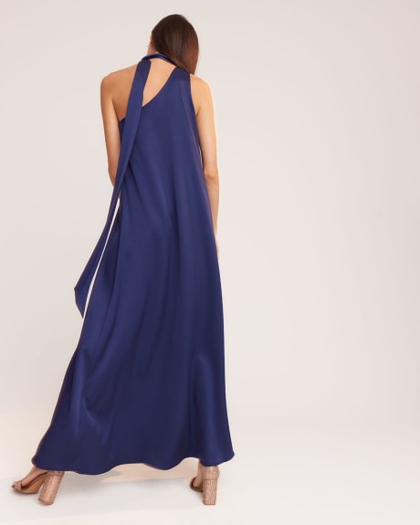 One Shoulder Satin Gown with Neck Tie