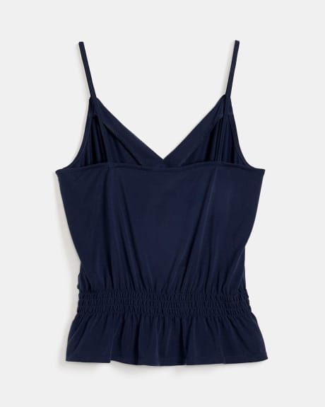 Tencel Crossover Tank Top with Smocking at Waist