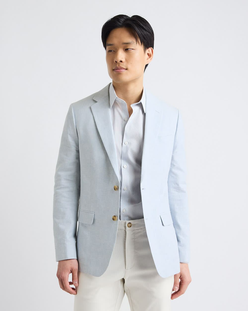Light Blue Linen-Blend Blazer