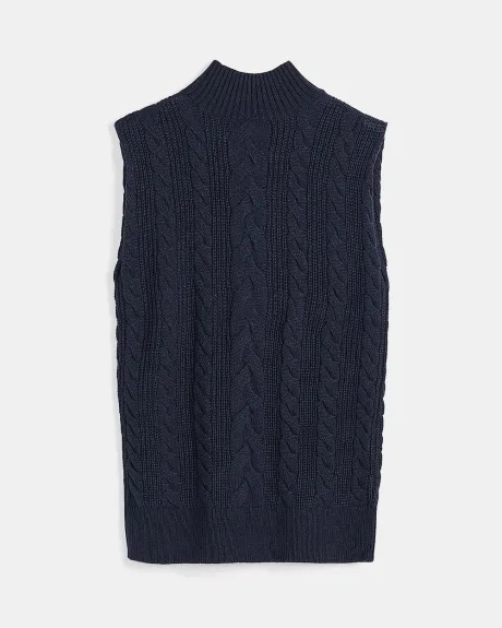 Chunky Cable Knit Mock-Neck Sweater Vest
