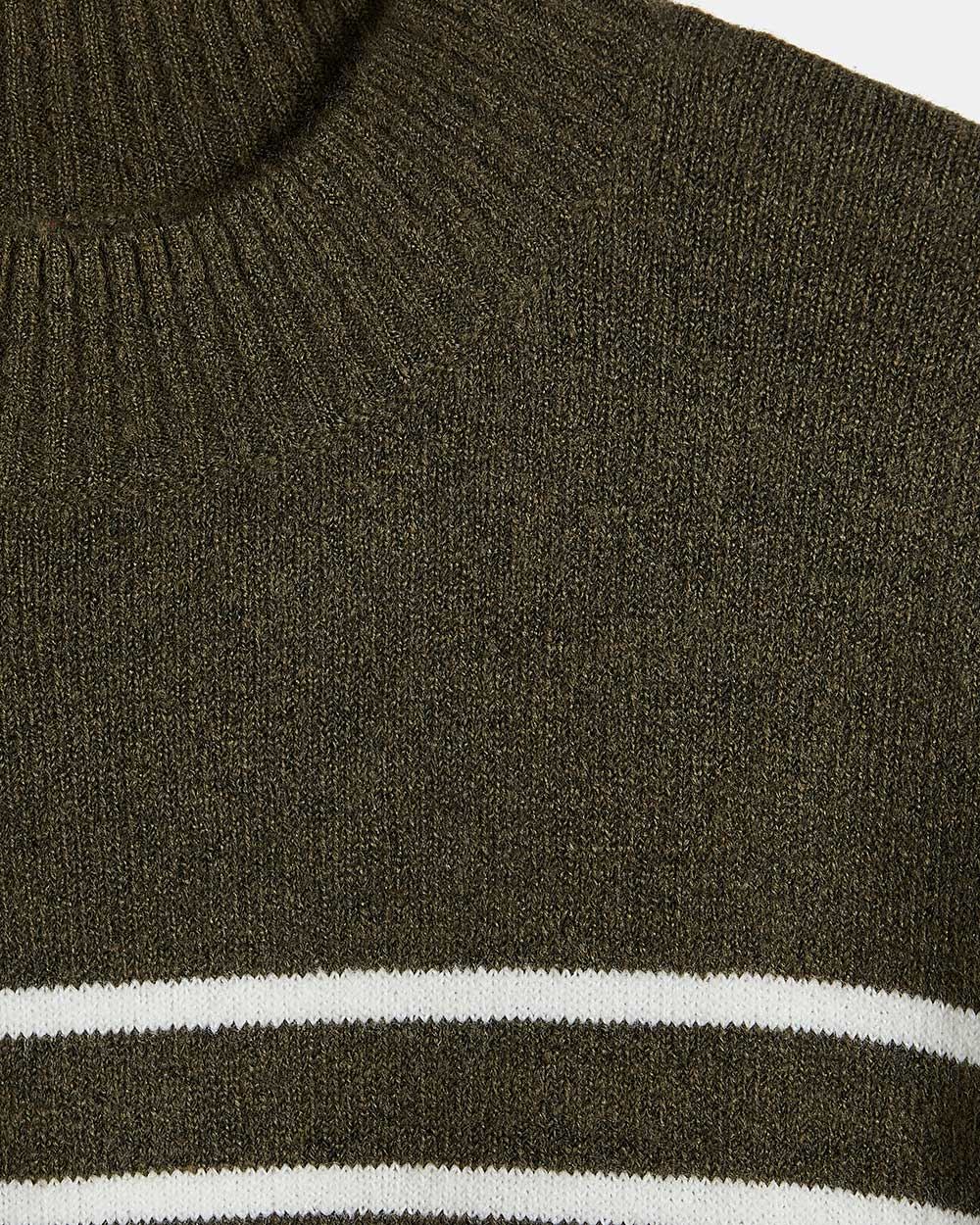 Striped Spongy Knit Mock Neck Sweater