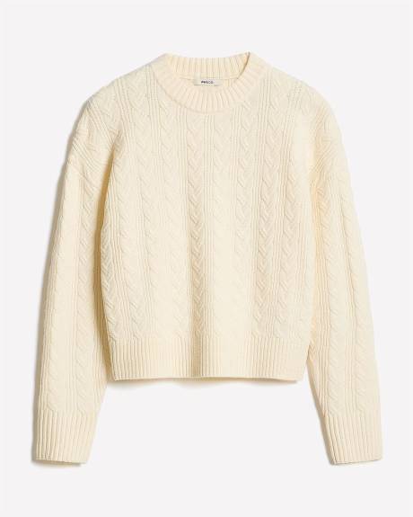 Long-Sleeve Crew-Neck Sweater with Cable Stitches