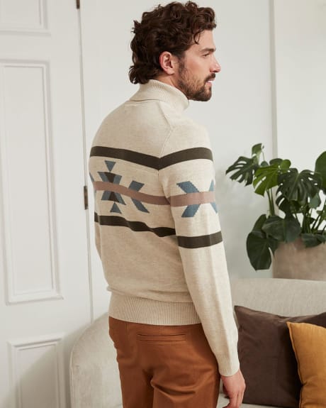 Turtleneck Pullover Sweater with Jacquard Pattern