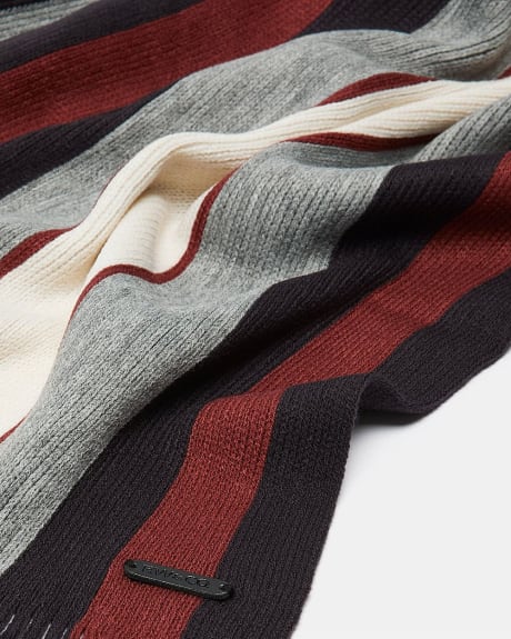 Knit Scarf with Large Red and Beige Stripes