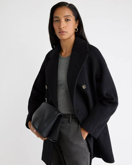 Caban à Boutonnage Double en Mélange de Laine Melton