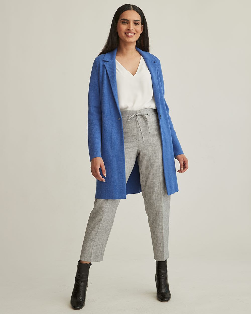 One Button Sweater Coat with Slanted Pockets