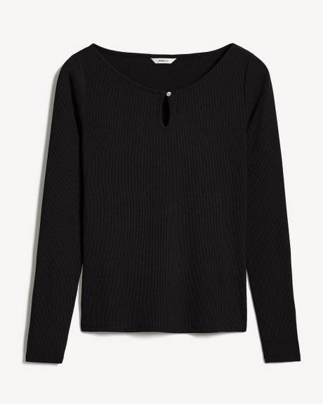 Haut Côtelé à Manches Longues et Col Dégagé