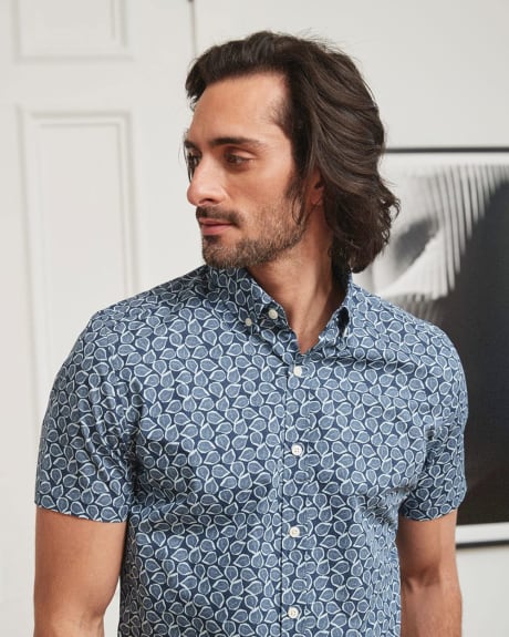 Slim Fit Short-Sleeve Shirt with Leaf Print