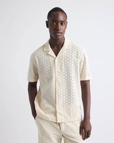 Short-Sleeve Camp-Collar Shirt with Embroidered Details