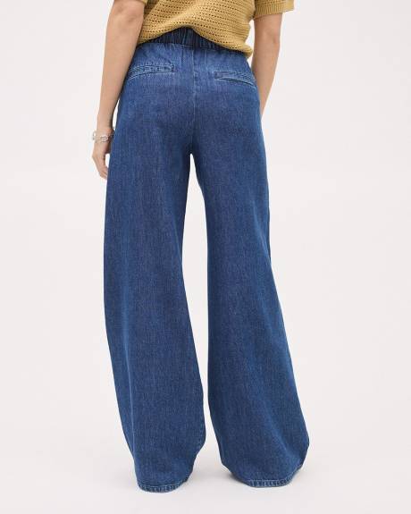 Wide-Leg Denim Pants with Elastic Waistband