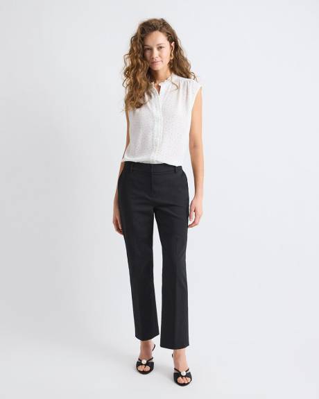 Blouse Boutonnée Sans Manches à Col Montant avec Garniture à Volants