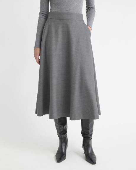 Wool-Blend High-Rise Flare Midi Skirt