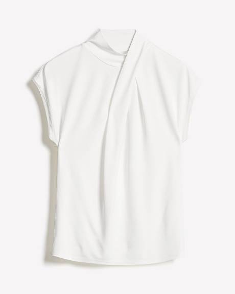 Extended-Sleeve Top with Crossover Draped Mock Neckline
