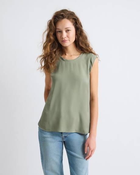 Cap-Sleeve Crew-Neck Blouse