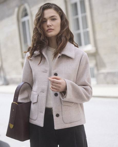 Plaid Wool-Blend Worker Jacket