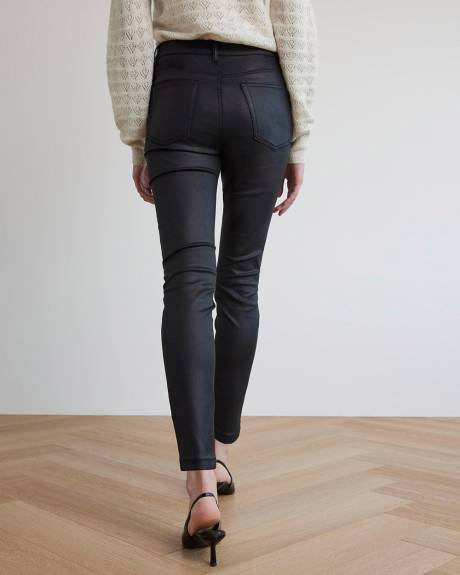Jeans Skinny Noir à Effet Lustré à Taille Haute