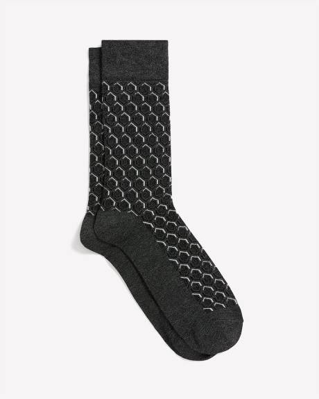 Grey Dress Socks with Hexagonal Pattern