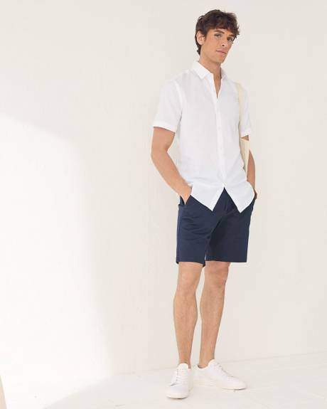 Chemise Habill&eacute;e &agrave; Coupe Ajust&eacute;e &agrave; Manches Courtes en Lin