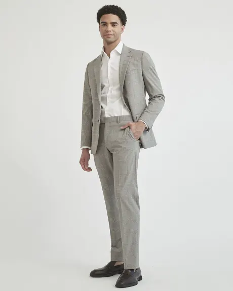 Tailored Fit Stretch Beige Checkered Suit Pant