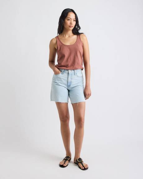 Crew-Neck Linen-Blend Tank Top